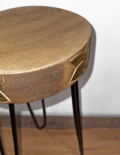 Albasia Wood Plant Stand - Natural & Gold Detail