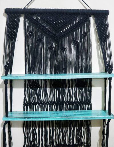 Black Macrame Hanging Shelves - Turquoise
