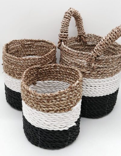 Seagrass Basket Set - Dark Grey / White / Natural