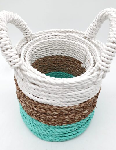 Seagrass Basket Set - Green / Natural / White