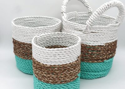 Seagrass Basket Set - Green / Natural / White