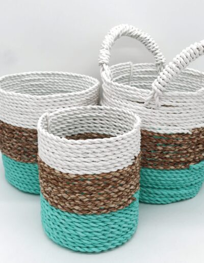 Seagrass Basket Set - Green / Natural / White