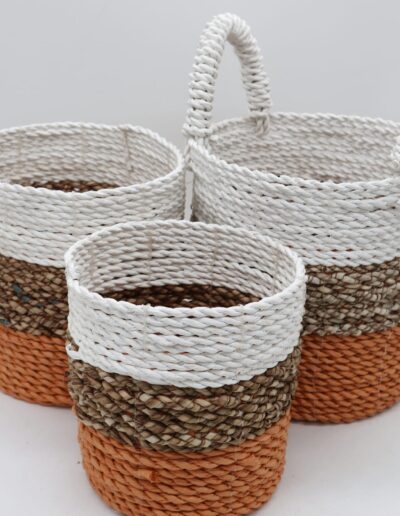 Seagrass Basket Set - Orange / Natural / White