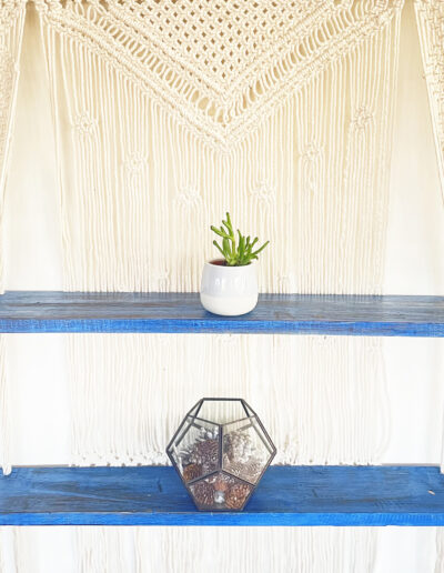 Natural Macrame Hanging Shelves - Blue