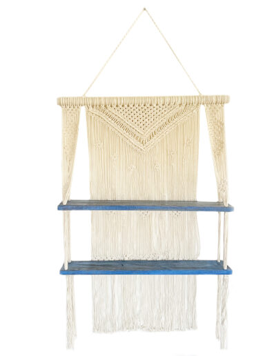 Natural Macrame Hanging Shelves - Blue