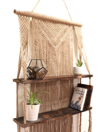 Brown Macrame Hanging Shelves - Brown