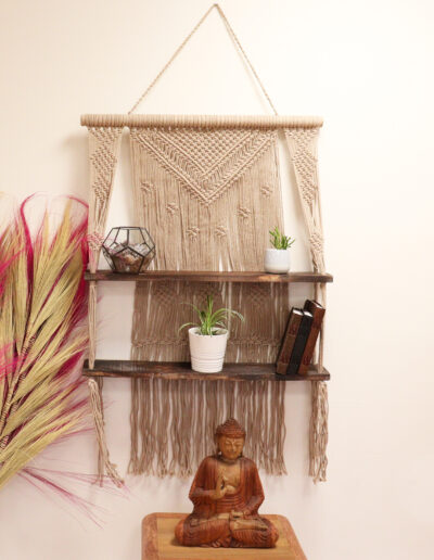 Brown Macrame Hanging Shelves - Brown