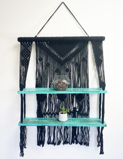 Black Macrame Hanging Shelves - Turquoise