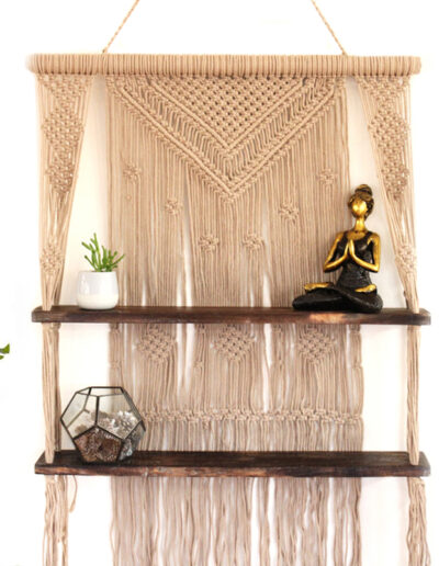 Brown Macrame Hanging Shelves - Brown