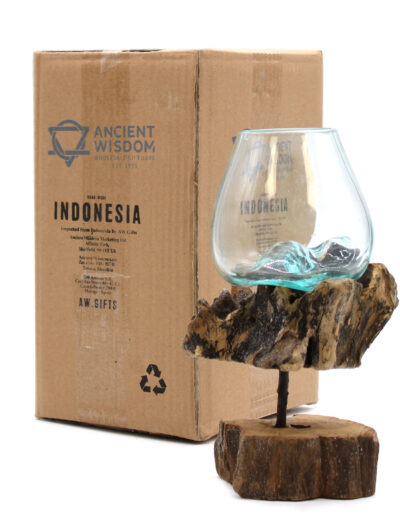 Molten Glass on Wood with Stand - Medium Bowl