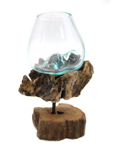 Molten Glass on Wood with Stand - Medium Bowl