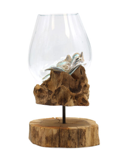 Molten Glass on Wood with Stand - Large Bowl