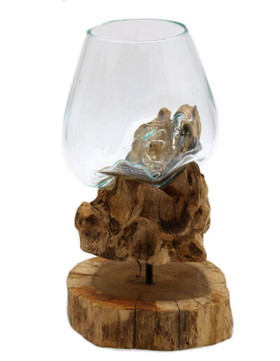 Molten Glass on Wood with Stand - Large Bowl