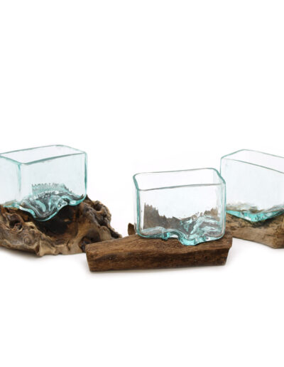 Molten Glass Tank on Wood with Stand - Small Bowl