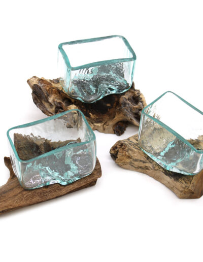 Molten Glass Tank on Wood with Stand - Small Bowl