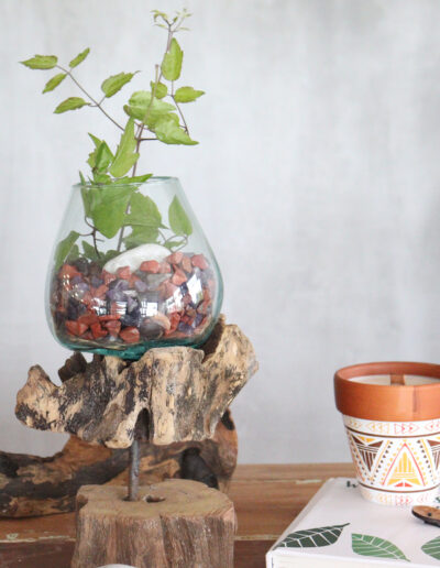 Molten Glass on Wood with Stand - Medium Bowl