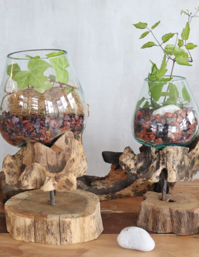 Molten Glass on Wood with Stand - Large Bowl
