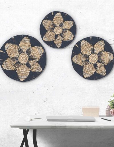 Set of Three Seagrass Bowls Wall Art - Black