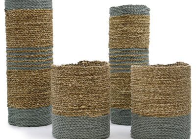 Seagrass & Abu-Abu Raffia Set - 2 Vase & 2 Bins