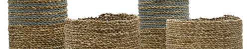 Seagrass & Abu-Abu Raffia Set - 2 Vase & 2 Bins