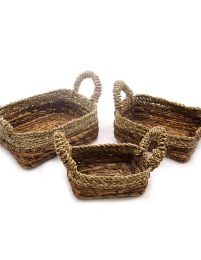 Banana Leaf & Seagrass Square Basket- Set of 3