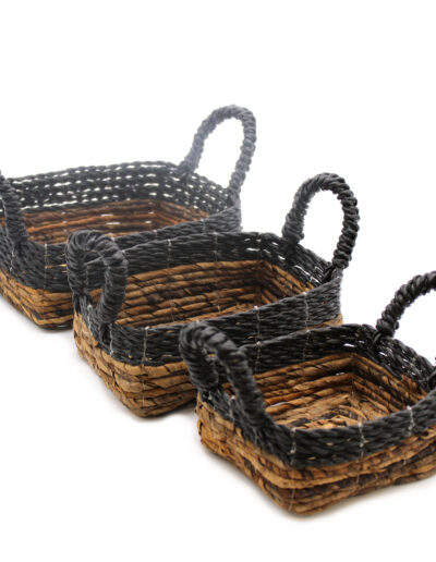 anana Leaf & Hitam Raffia Square Basket - Set of 3