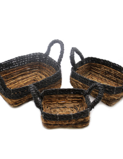 anana Leaf & Hitam Raffia Square Basket - Set of 3