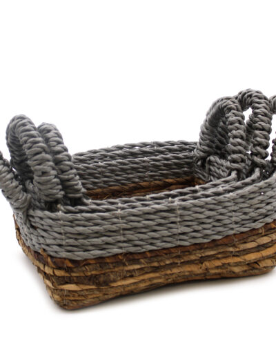 Banana Leaf & Abu-Abu Raffia Square Basket - Set of 3