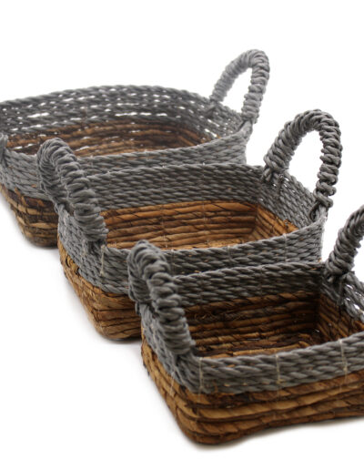 Banana Leaf & Abu-Abu Raffia Square Basket - Set of 3