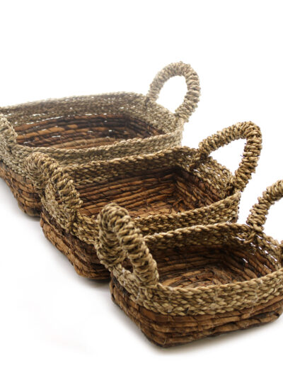 Banana Leaf & Seagrass Square Basket- Set of 3