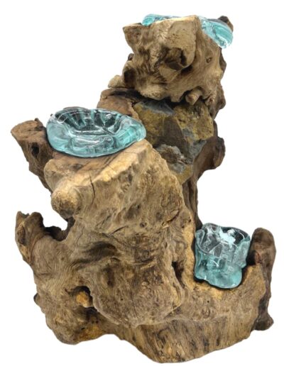 Molton Glass Triple Candle Holder on Wood