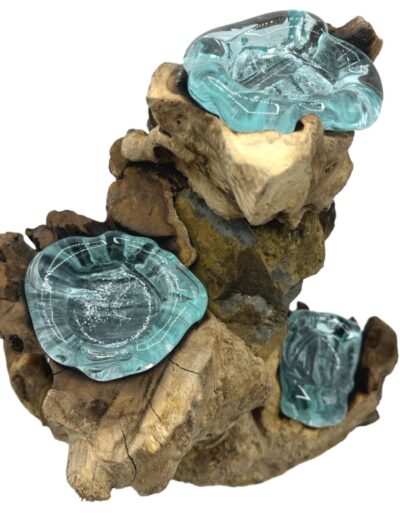 Molton Glass Triple Candle Holder on Wood