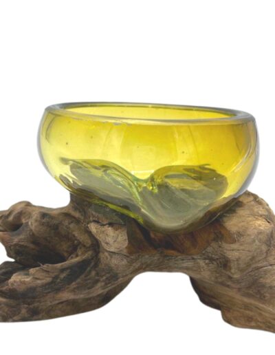 Molton Glass Mini Amber Bowl on Wood