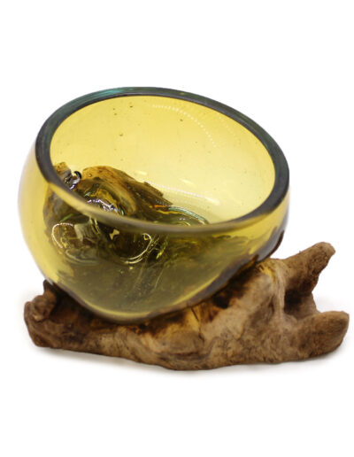 Molton Glass Mini Amber Bowl on Wood