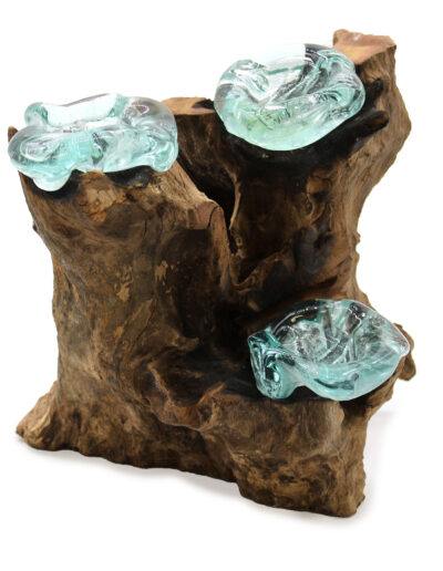 Molton Glass Triple Candle Holder on Wood