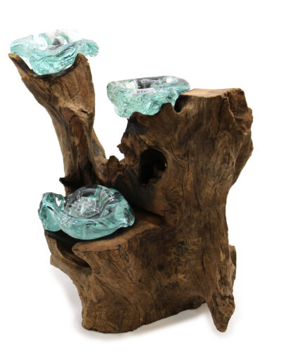 Molton Glass Triple Candle Holder on Wood