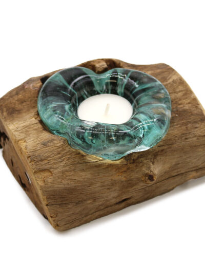 Molton Glass Candle Single Holder on Wood