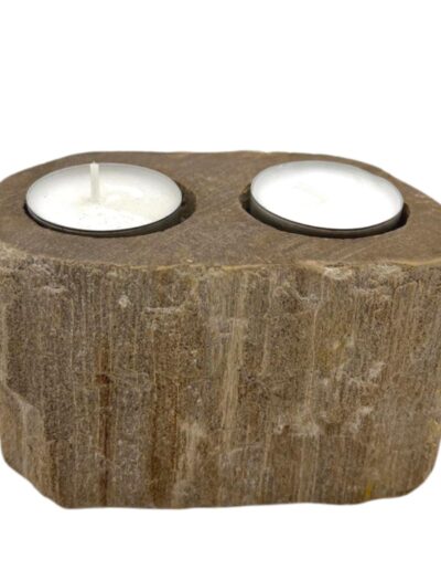 Petrified Wood Candle Holder - Double