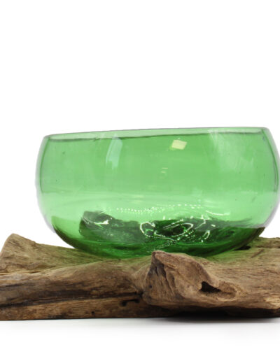 Recycled Beer Bottles Wide Bowl on Wood