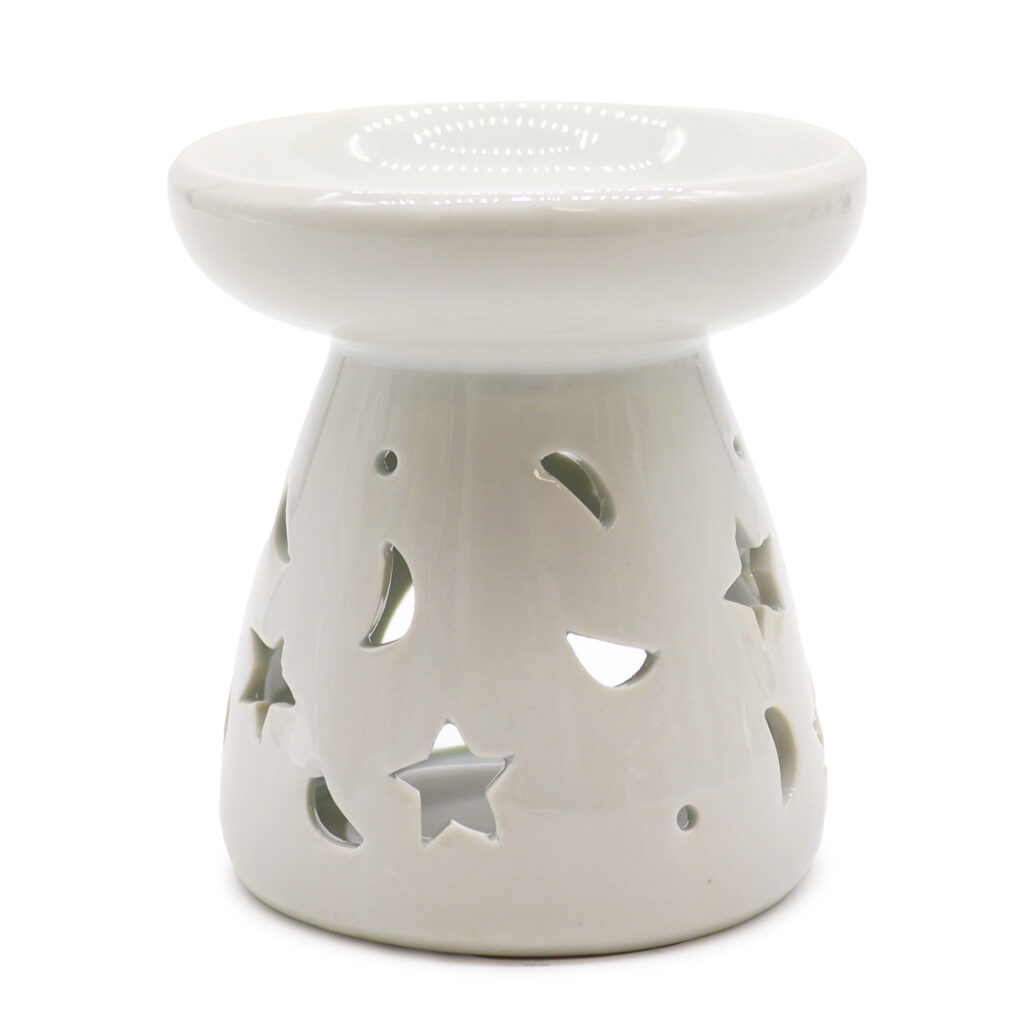 Classic White Oil Burner - Moon & Star - Large