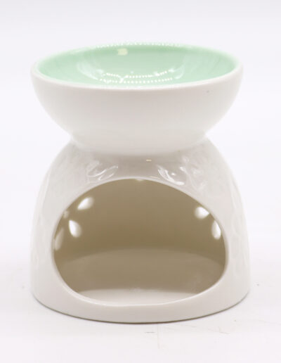 Classic White Oil Burner - Floral with Teal Well