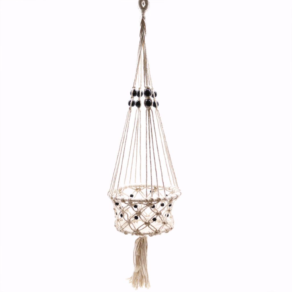 Macrame Pot Holder - Large Single Beaded