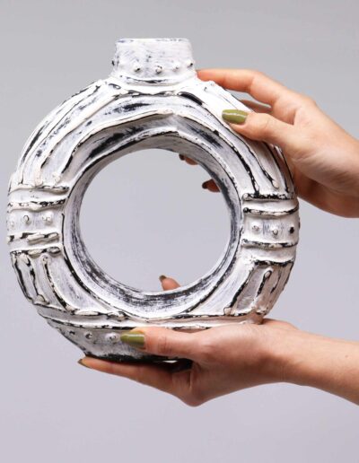 Round Donut Shaped Vase - Cream 23 cm