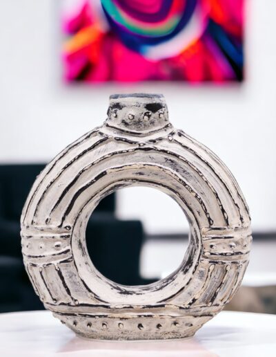 Round Donut Shaped Vase - Cream 18 cm