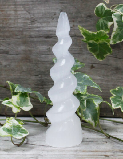 Selenite Spiral Unicorn Horn Tower