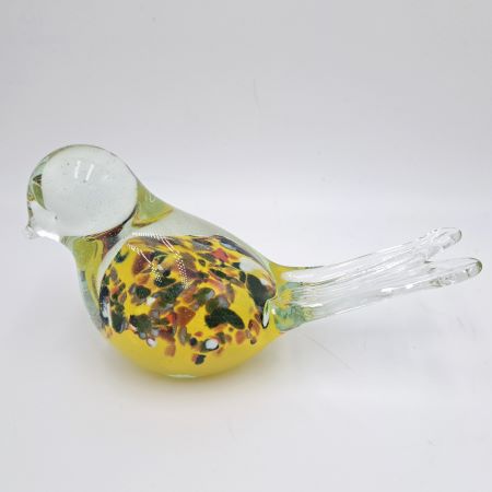 Handmade Yellow Speckled Blown Glass Bird