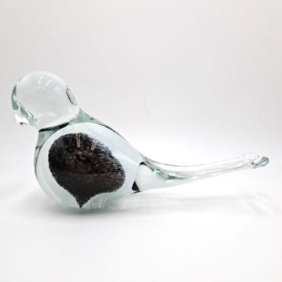 Handmade Black White Blown Glass Bird