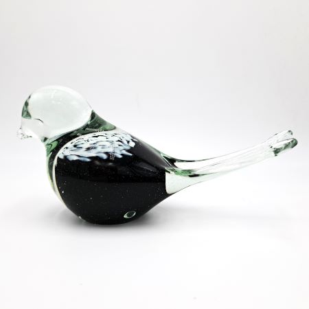 Handmade Black White Speckled Blown Glass Bird