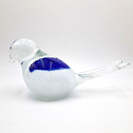 Handmade Blue White Blown Glass Bird