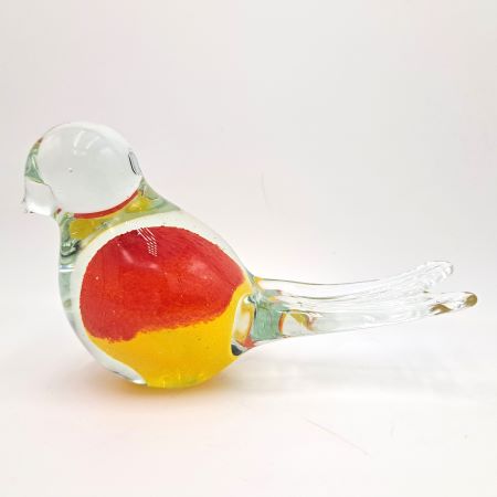 Handmade Yellow Red Blown Glass Bird